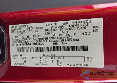 2018 Ford F-150 Raptor from USA, damaged, VIN 1FTFW1RG6JFB82624